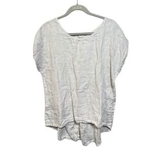 TERZO MILLENNIO Size L Linen Tunic Top Short Sleeve Button Front Made in Italy